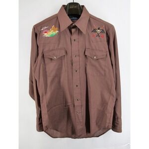 Vtg 70s Dee Cee Rangers‎ Western Shirt Men's Size M Brown Pearl Snap Embroidered